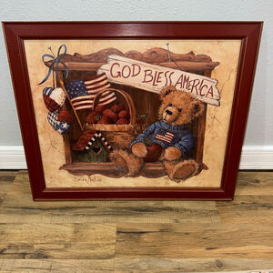 Barbara Mock Framed God Bless America Picture 2002 Home Interiors EXCELLENT Rare